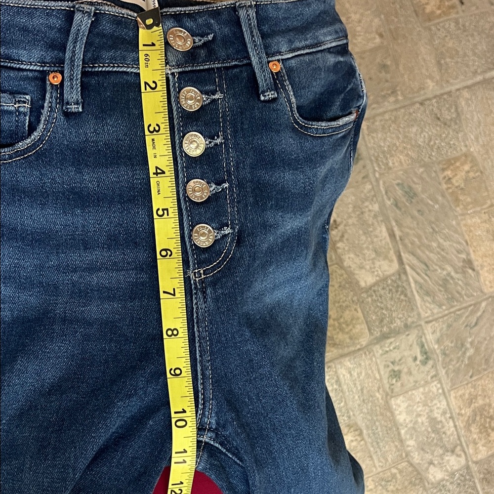 PAIGE High Rise Button-Fly Jeans in Dark Blue - Picture 13 of 14